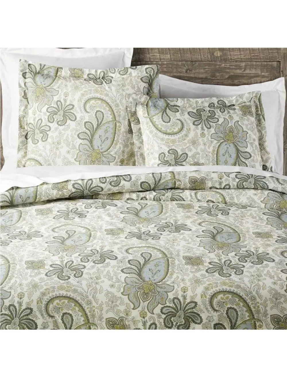 Pottery Barn Full Queen Duvet Cover Organic Cotton Charlie Paisley Green Blue